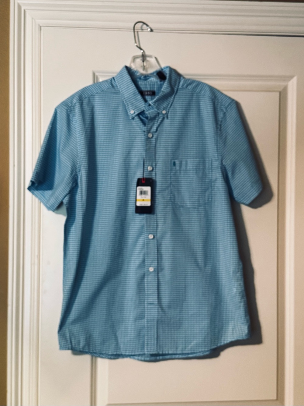 NWT Izod Short-Sleeve Blue Gingham Button-Down Shirt